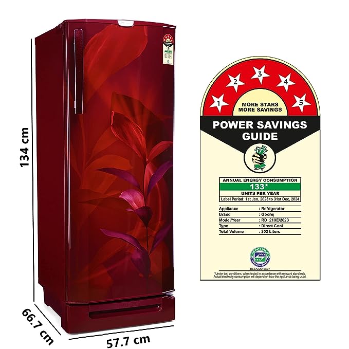 Godrej 202 L 5 Star Advanced Inverter, Jumbo Vegetable Tray Direct Cool Single Door Refrigerator With Base Drawer(2023 Model, RD 210E TDI MN WN, Marine Wine)(OPEN BOX) Godrej 202 L 5 Star Advanced Inverter, Jumbo Vegetable Tray Direct Cool Single Door Refrigerator With Base Drawer(2023 Model, RD 210E TDI MN WN, Marine Wine)(OPEN BOX)